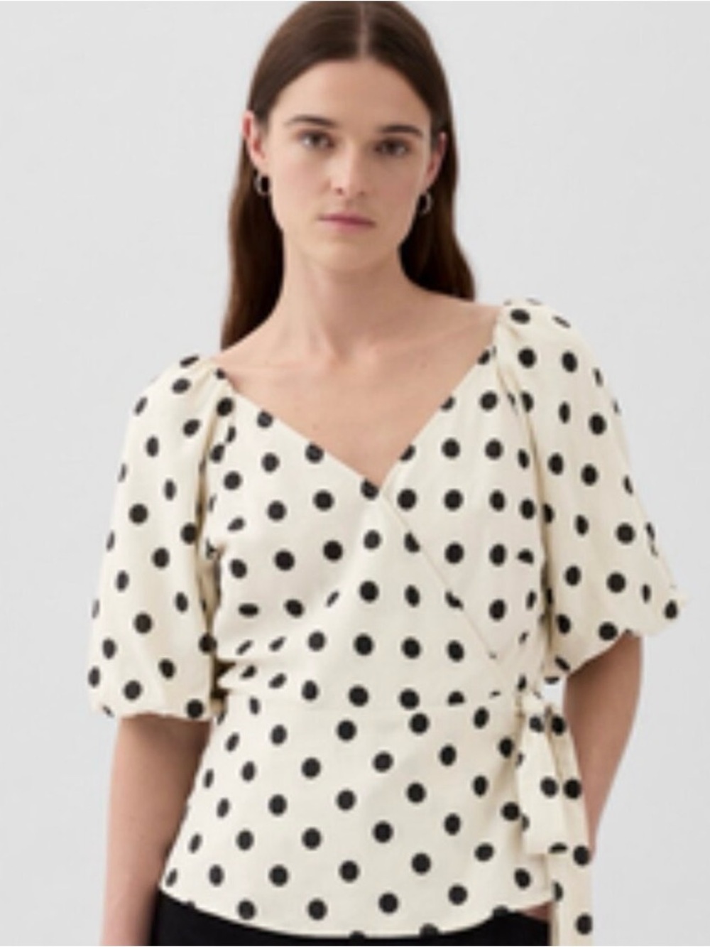 GAP Cream Wrap Blouse with Black Polka Dots